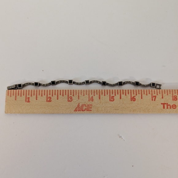 Vintage Sterling Silver Onyx And Marcasite 1980s Bracelet - Picture 5 of 5